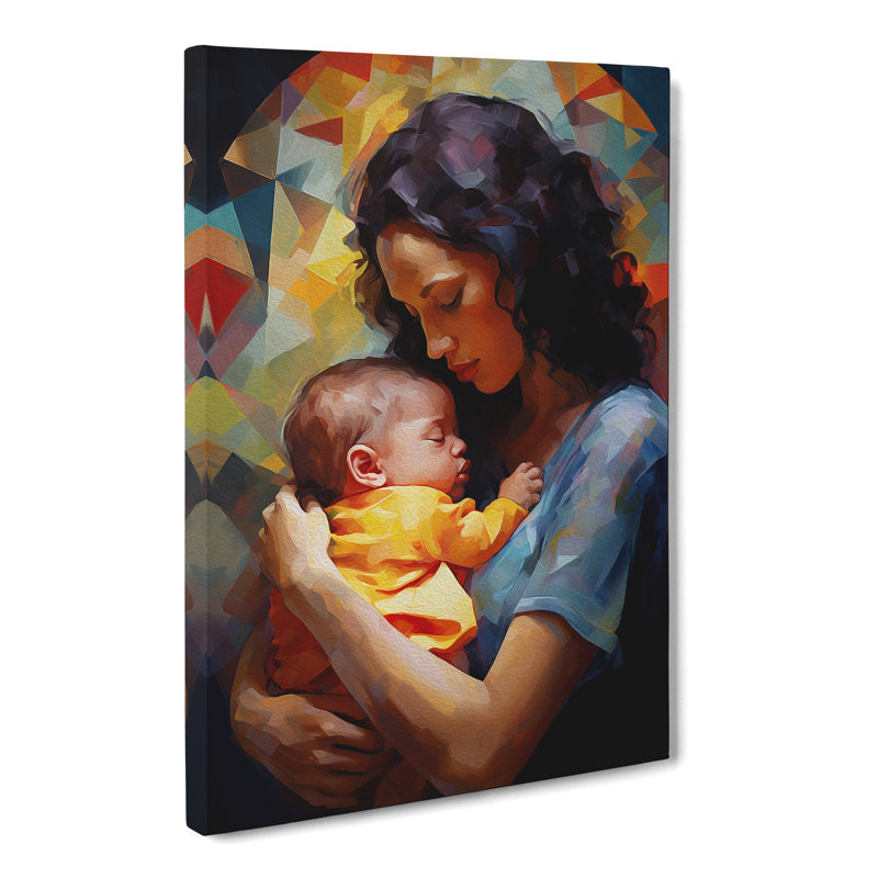 Mother And Baby Hard Edge Painting - Wrapped Canvas, 76cm H x 50cm W x 3cm D