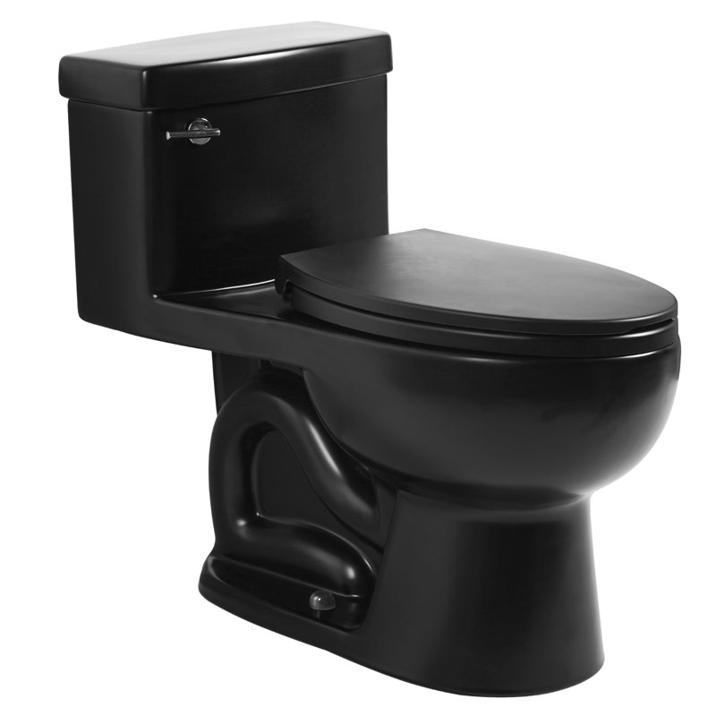 Colored One-Piece Toilet With Round Base, Elongated Toilet Bowl 17” ADA Seat Height, 1.28 GPF Single Flush, 12” Rough-In