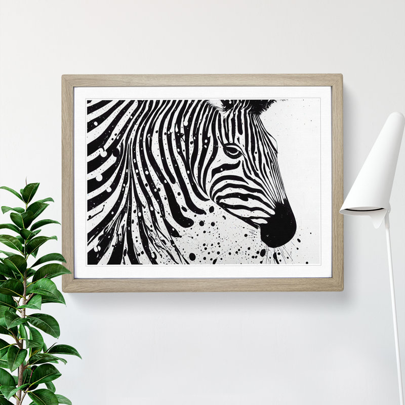 Zebra Splash Abstract - Single Picture Frame Painting, 46cm H x 64cm W x 2cm D, Oak