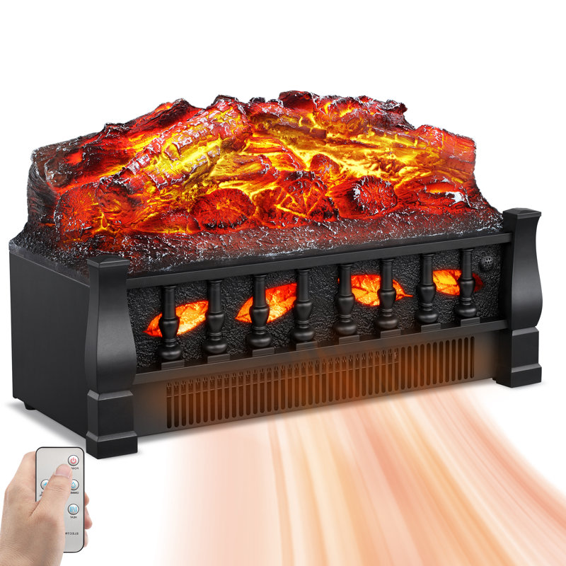 Adlena Electric Fireplace Log Set Heater with Remote Control, Realistic Flame&Ember Bed, Portable, Infrared, Overheating Safety System, 750W/1500W
