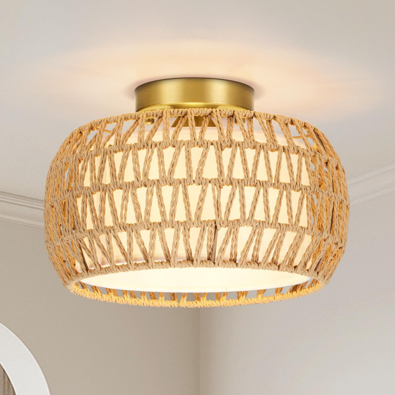 Plafonnier Boho, mini lustre en rotin