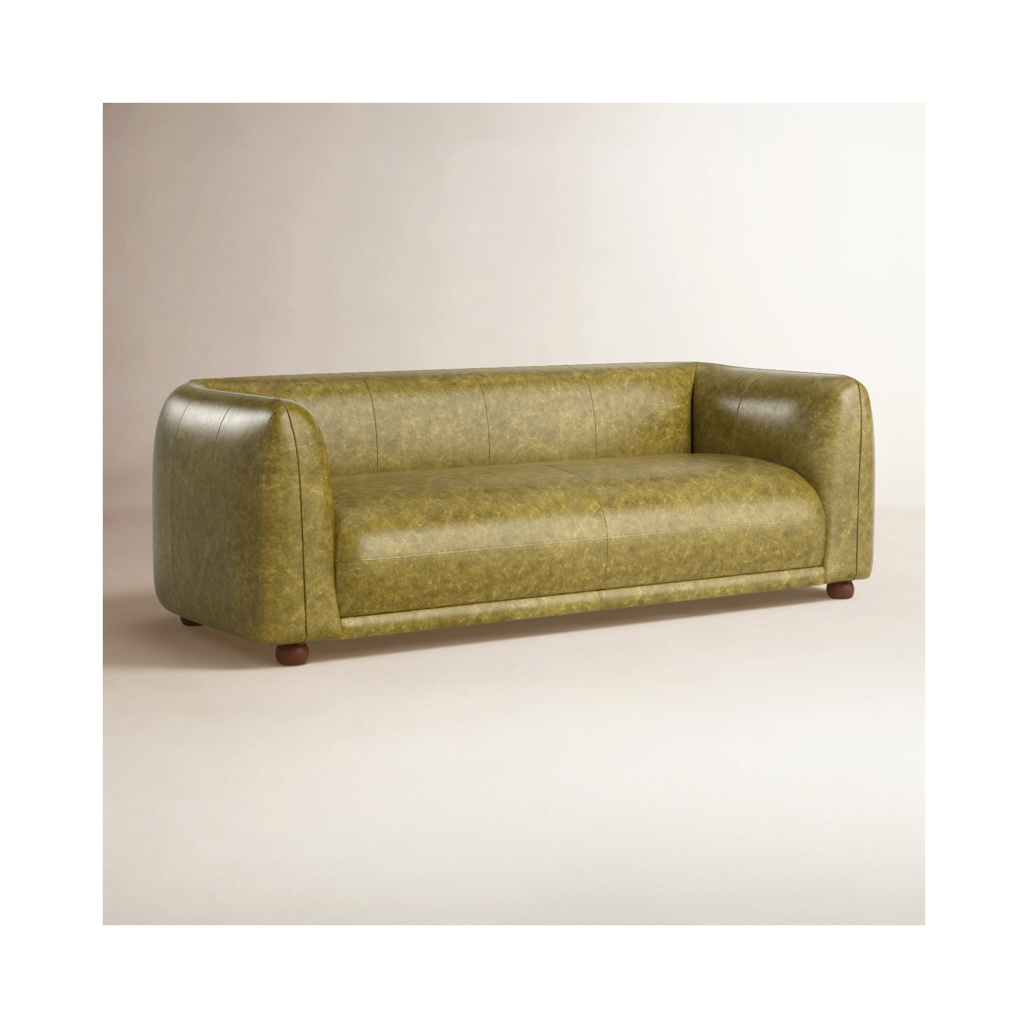 90'' Genuine Leather Sofa, Green Genuine Leather