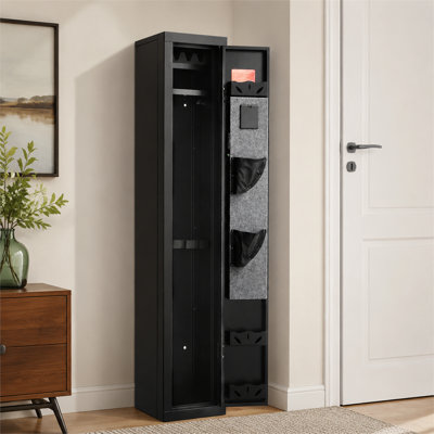Large Cold-Rolled Steel Fireproof Gun Safe, Double Lock with Numeric Keypad Key, Adjustable LED Lighting Gun Holder for Rifles, Pistols, and Shotguns