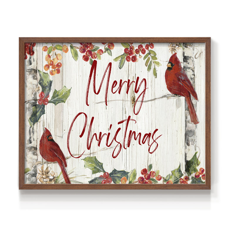 «Merry Christmas Cardinals», impression encadrée, H 16 po x l 20 po, Noyer