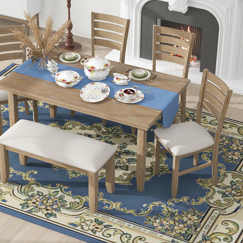 Dining Room Table And Chairs With Bench, Rustic Wood Dining Set