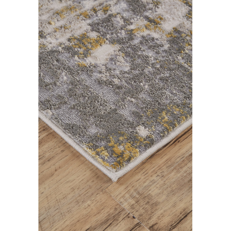 Ambrette Abstract Gold/Sterling Area Rug, Rectangle 8' x 10'