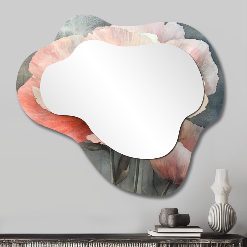 Faded Pink Peony Dance On Stone - Poppies Cloud Decorative Wall Mirror, Traditional Vanity Mirror, Printed on Metal