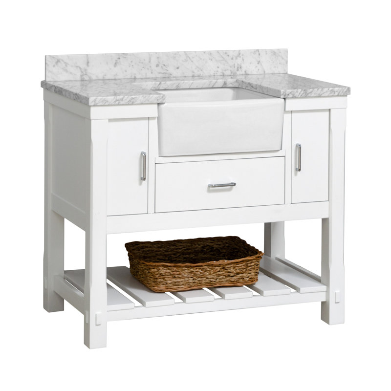 Hitton 42'' Single Bathroom Vanity with Top, White, Carrara Marble