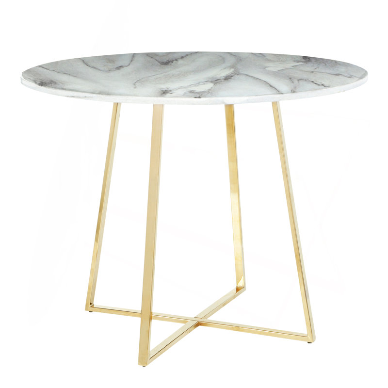 Table de salle à manger Cosmo contemporaine / glamour en métal doré et plateau en marbre blanc par Lumisource, Doré