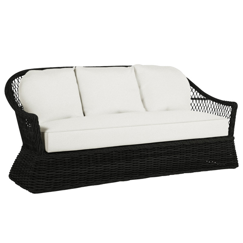 Soho 81.75" Wide Outdoor Wicker Patio Sofa with Cushions, Dove Sunbrella® Linen, Black, Welt