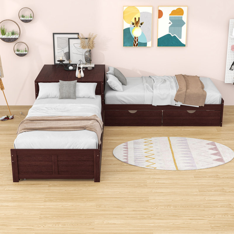 Kids Twin Platform with Trundle with Drawers, Espresso