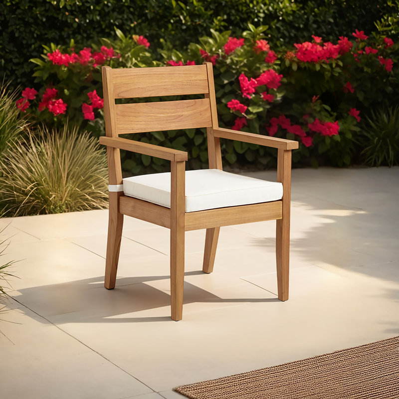 Echols Solid Teak Wood Armchair with Cushion
