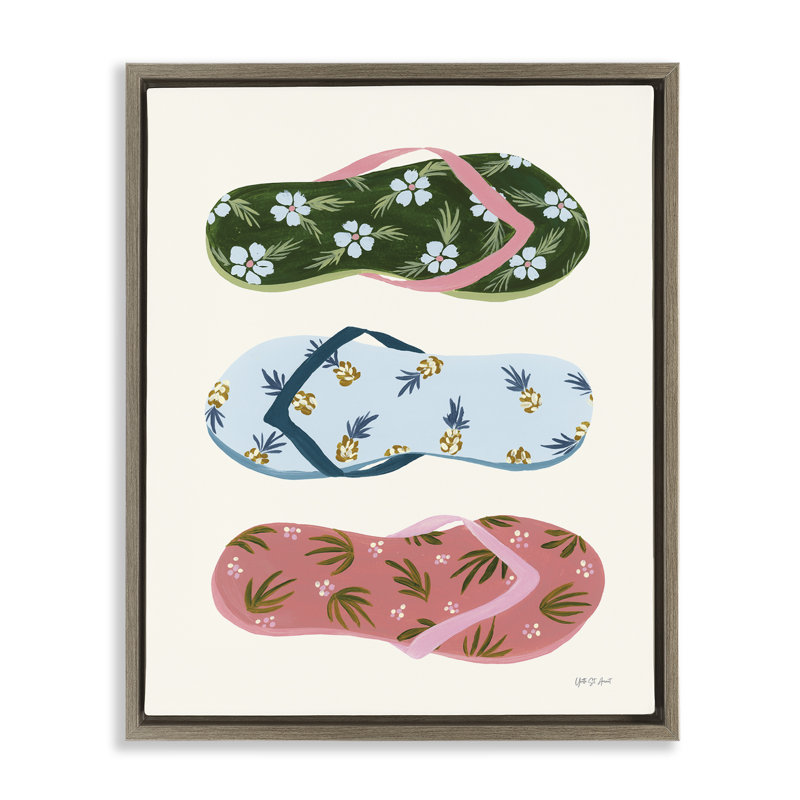  Tropical Flip Flops Floater Canvas Wall Art by Yvette St. Amant, H 31 po x l 25 po, Cadre flottant orme Montalcino