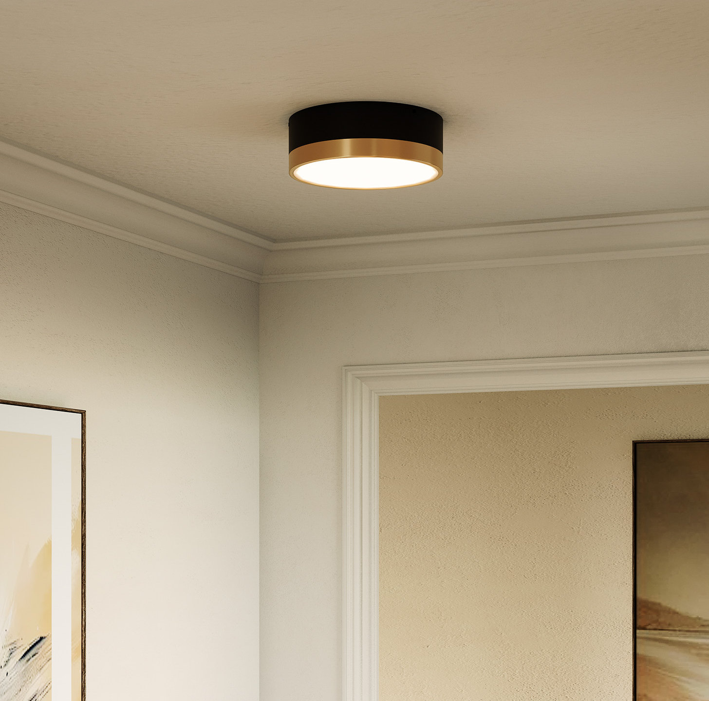 Mossy 2 Light Flush Mount, Aged Gold/Matte Black