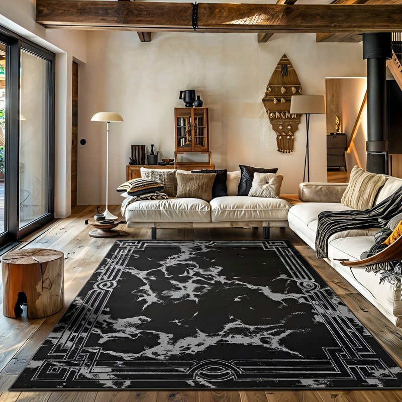 Tapis noir / gris / ivoire / beige Monaco Series, Rectangle 7 pi 9 po x 10 pi 2 po