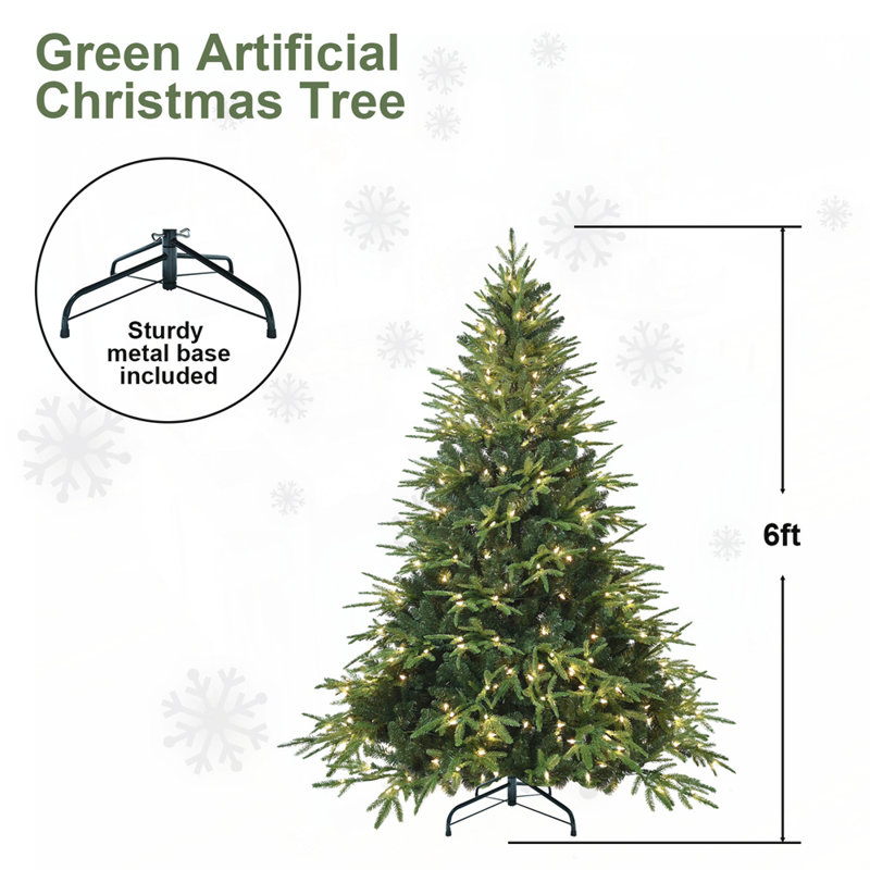Arbre de Noël artificiel illuminé 6 pi avec 400 lumières incandescentes blanc chaud, embouts 1931, pin articulé en PVC PE pour un décor festif