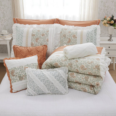 Elegant Coral Paisley Comforter Set - 9 Pieces For Cal King