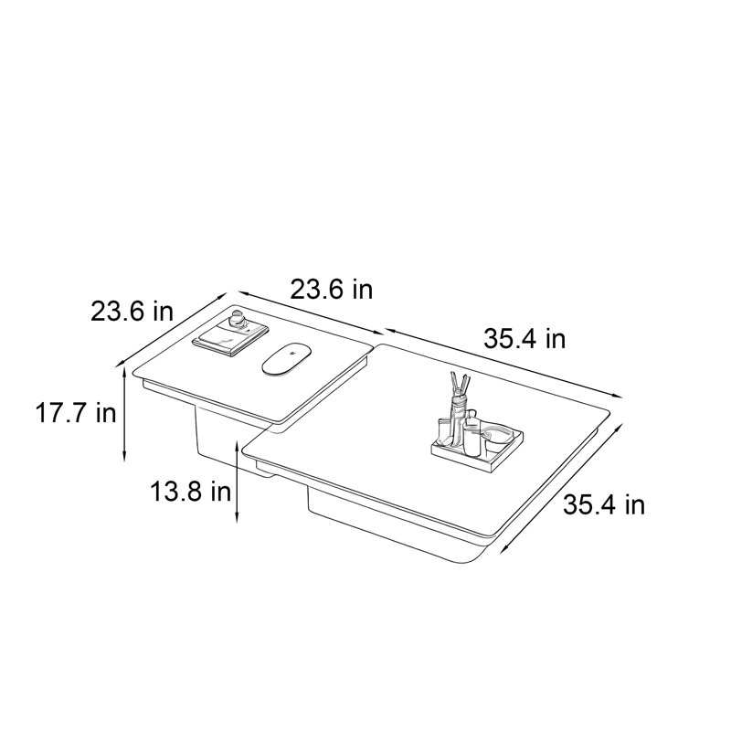 Geisler, H 13,8 po x l 35,4 po x P 35,4 po, Blanc / Noir / Brun