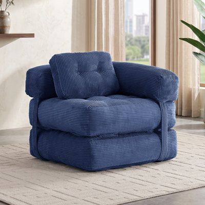 Single Folding Sofa Bed,Corduroy Convertible Sleeper Chair with Lumbar Pillow, Portable Floor Lounge Lazy Sofa, Dark Blue