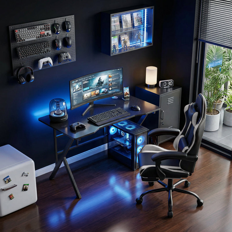 Ensemble bureau et chaise de jeu, table d'ordinateur en fibre de carbone avec chaise ergonomique ajustable pour bureau à domicile