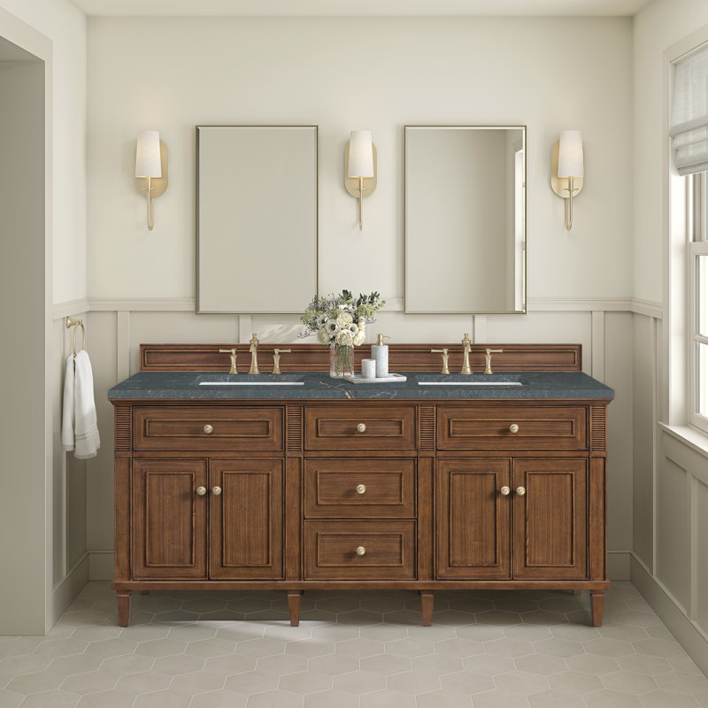 Lorelai 72'' W Double Vanity, Parisien Bleu, Mid-Century Walnut