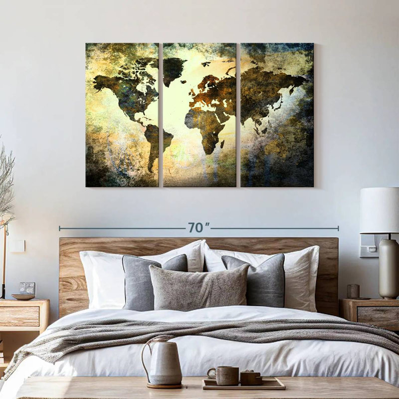 «Earthy Texture World Map», reproduction sur toile, H 36 po x l 57 po x 1,25 po
