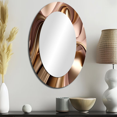 Smooth Liquide dans de douces nuances d'or et de taupe IV - Miroir décoratif abstrait ovale sur métal