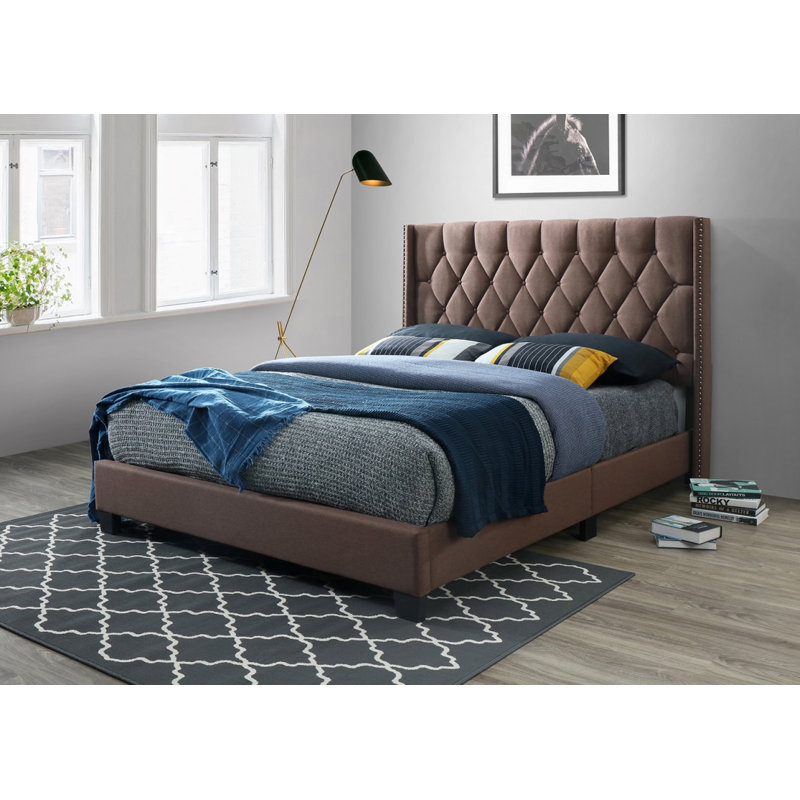 Upholstered Wingback Bed, Queen, Blue