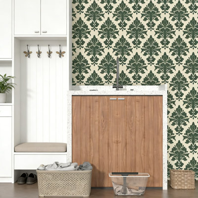 Papier peint auto-adhésif vintage en vinyle avec motif symétrique de feuilles, imperméable et facile à installer pour les murs, les armoires et les meubles