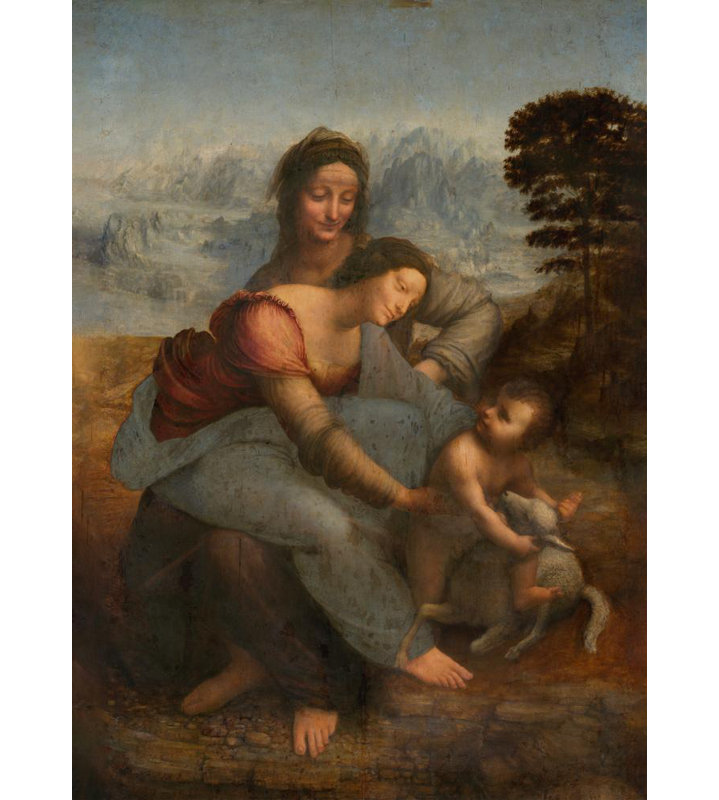 "La Vierge et l'enfant avec Sainte Anne" par Leonardo Da Vinci - Art mural sur toile tendue avec châssis, H 40 po x l 28 po