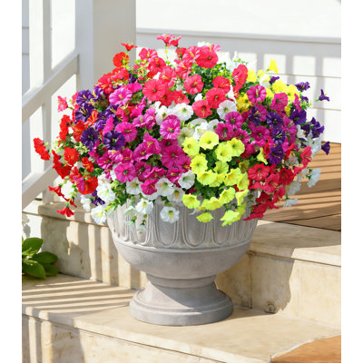 Artificial Flowers Fake Plants For Outdoors Decoration, 12 Bundles Silk Morning Glory With Eucalyptus Realistic UV Resistant Faux Flowers For Outside Planter Porch Yard Patio Garden Home Indoor, Mix