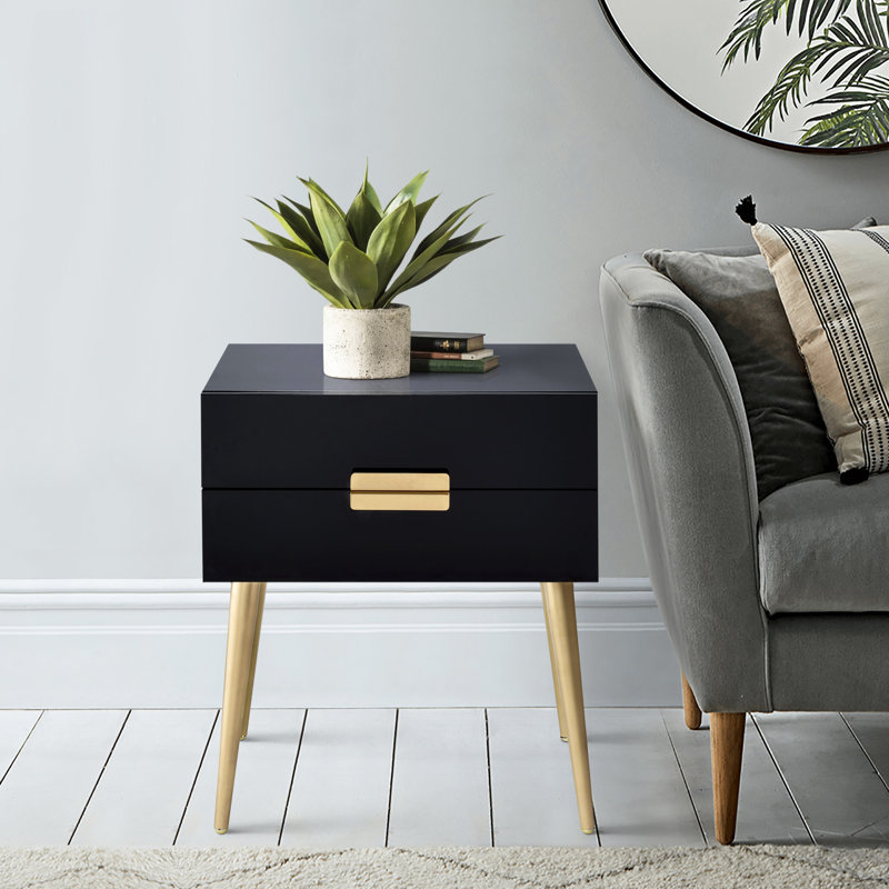 Noir et noir Table basse compacte dorée à 2 tiroirs - peu encombrante pour les petits espaces