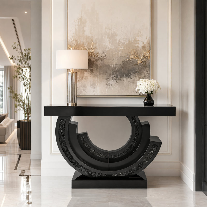 Console 42,91 "en forme de 3C en miroir, table de couloir moderne en diamant concassé pour le salon, Noir