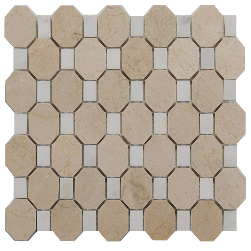 Marble Octagon and Dot Mosaic Wall & Floor Tile, Cream/Gray