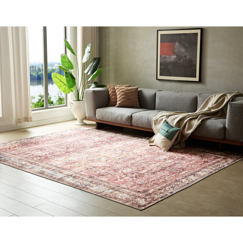 Tapis rouge / bleu clair Marvalene, Rectangle 6 pi 7 po x 9 pi