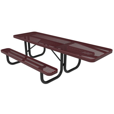 COATEDOUTDOORFURNITURE 8Ft Rect Picnic Table, Expanded, Burgundy
