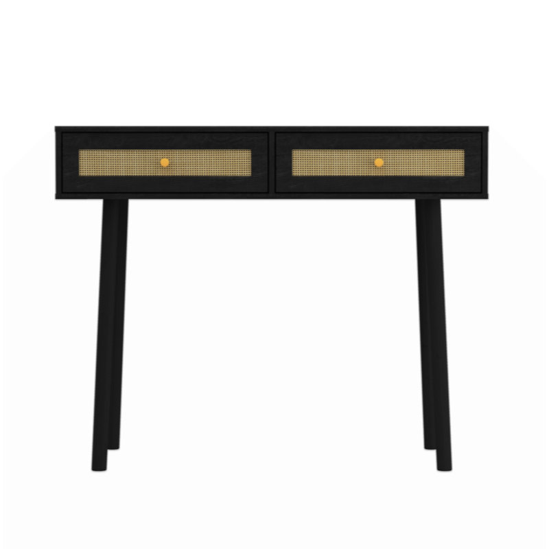 Table bohémienne, 2 tiroirs en rotin, Noir, noir, noir, noir