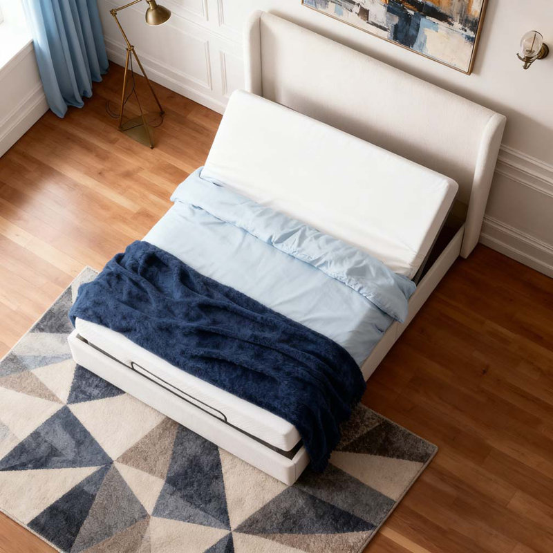 Upholstered Wingback Bed with Adjustable Base Bundle Set