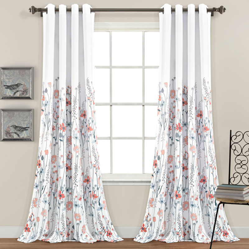 Clarissa Room Darkening Curtain Pair, 52" W x 95" L, Green/White/Coral