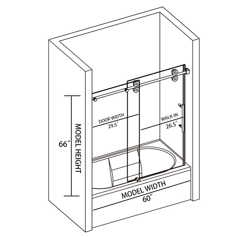 56-60 In. W X 66 In. H Single Sliding Frameless Tub Door With 5/16 In. Tempered Clear Glass, Matte Black