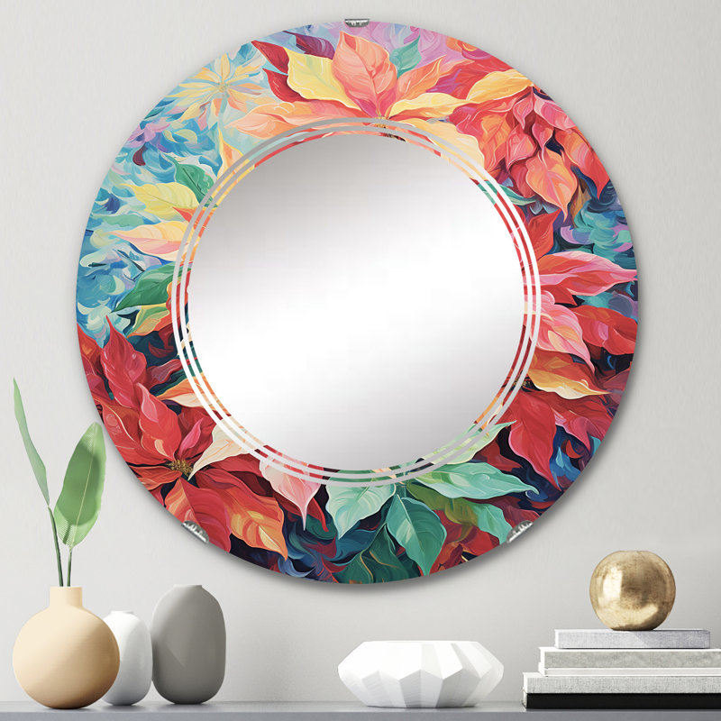 Daphnis - Miroir mural floral rond, 24 po x 24 po