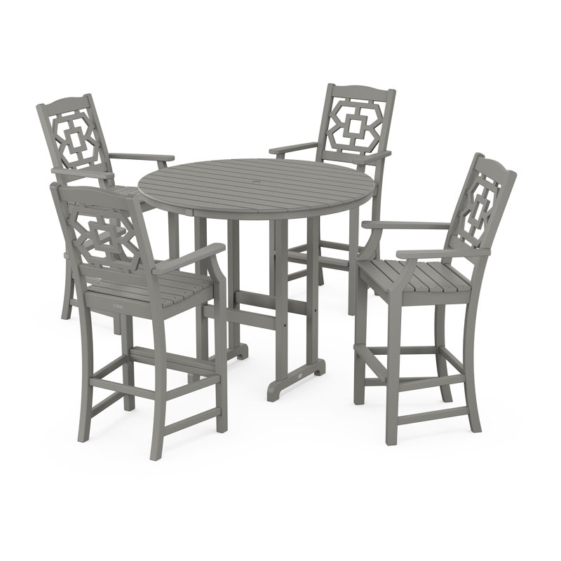 Chinoiserie 4 - Person Patio Dining Set with Round Table, Slate Gray