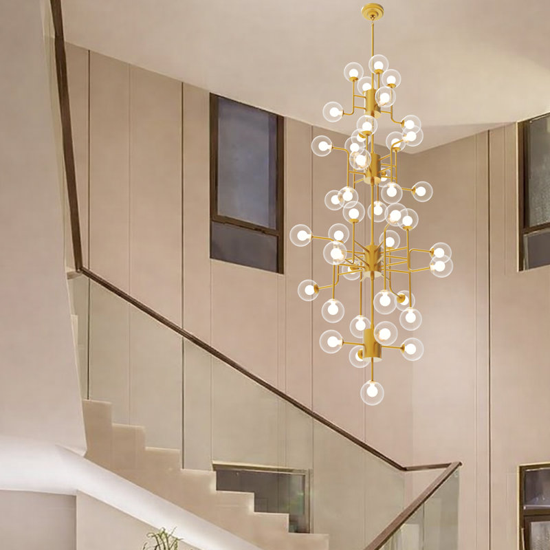 Lustre d'escalier moderne en verre à 41 lumières (hauteur totale 2,5 m), Gold