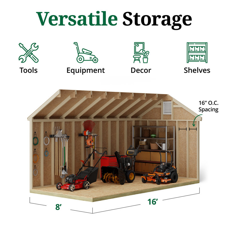 Colonial Williamsburg Outdoor Wood Storage Shed, Yes, 8' W x 16' D