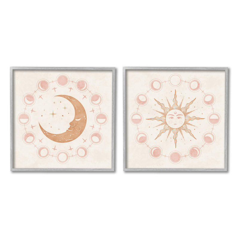 «Celestial Sun Moon Phases Astrology Illustration» par Nina Blue - ensemble de 2 impressions, H 17 po x l 17 po x P 1,5 po