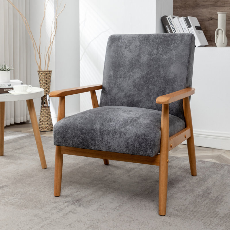 25.38'' Wide Wood Frame Armchair, Gris