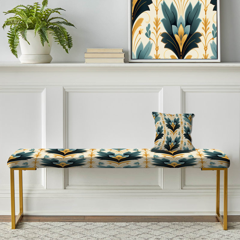 Victorian Elegance - Motif à chevrons émeraude - Banc rembourré doré