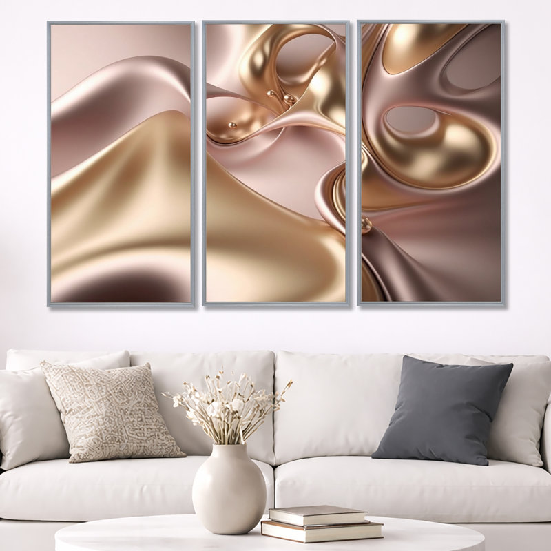 Subtile sophistication en rose exquis et doré - reproduction d'art sur toile 3 pièces, H 40 po x l 60 po