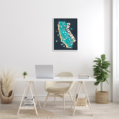 " California Golden State Touristic Iconographic Landmarks Map " by Ziwei Li
