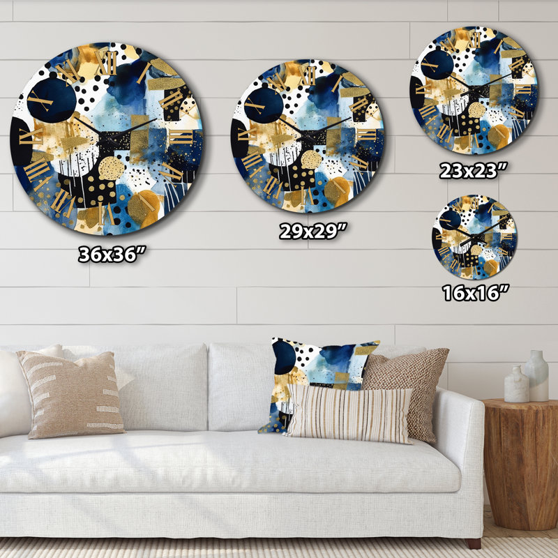 Horloge murale minimaliste avec textures bleues et dorées, Petit